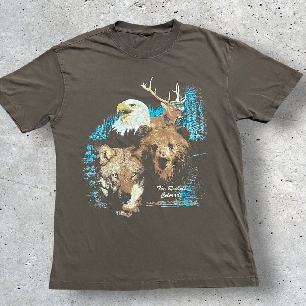 Vintage Colorado The Rockies Nature Wildlife Dark Brown Single Stitch Men's M